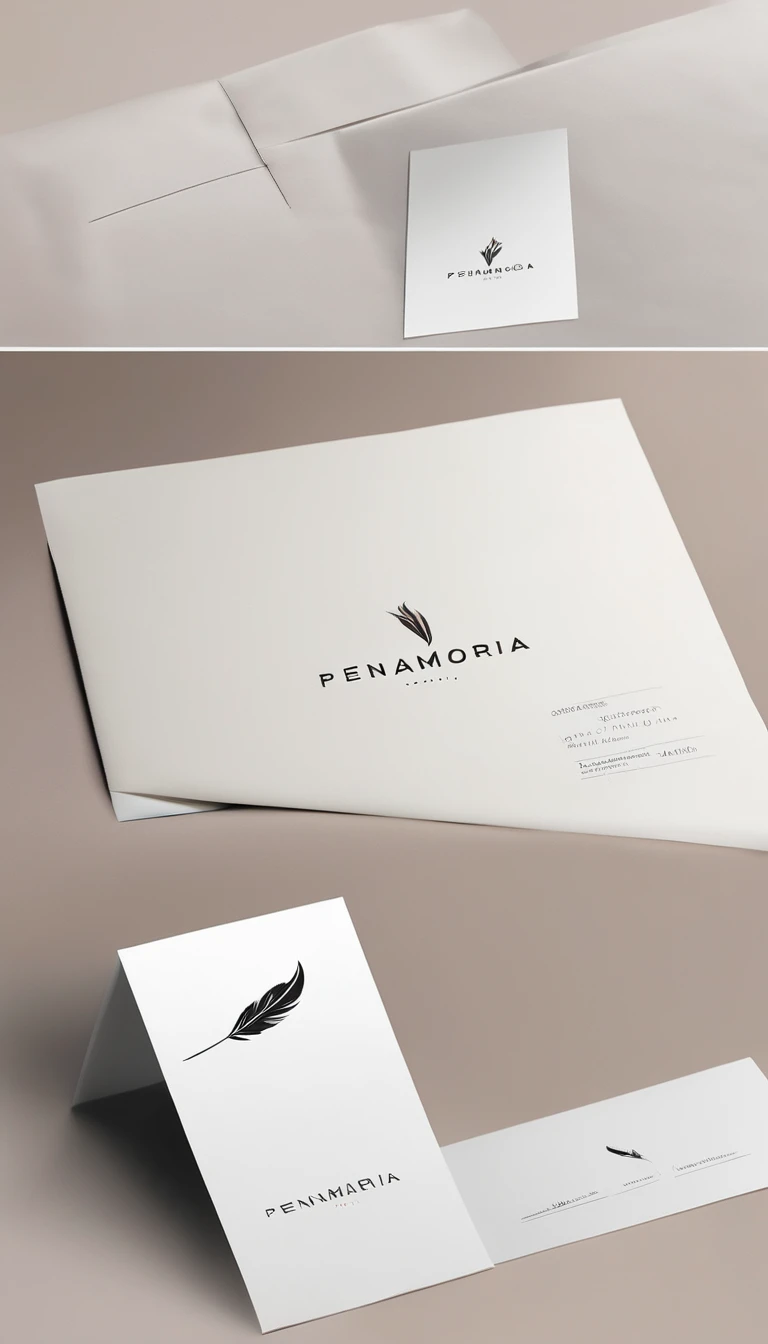 A minimal, modern, simple, cinematic logo design for the brand “Penamemoria". Create a modern, minimalistic, high-quality, logo of a feather that convey a sense of memories and dreams