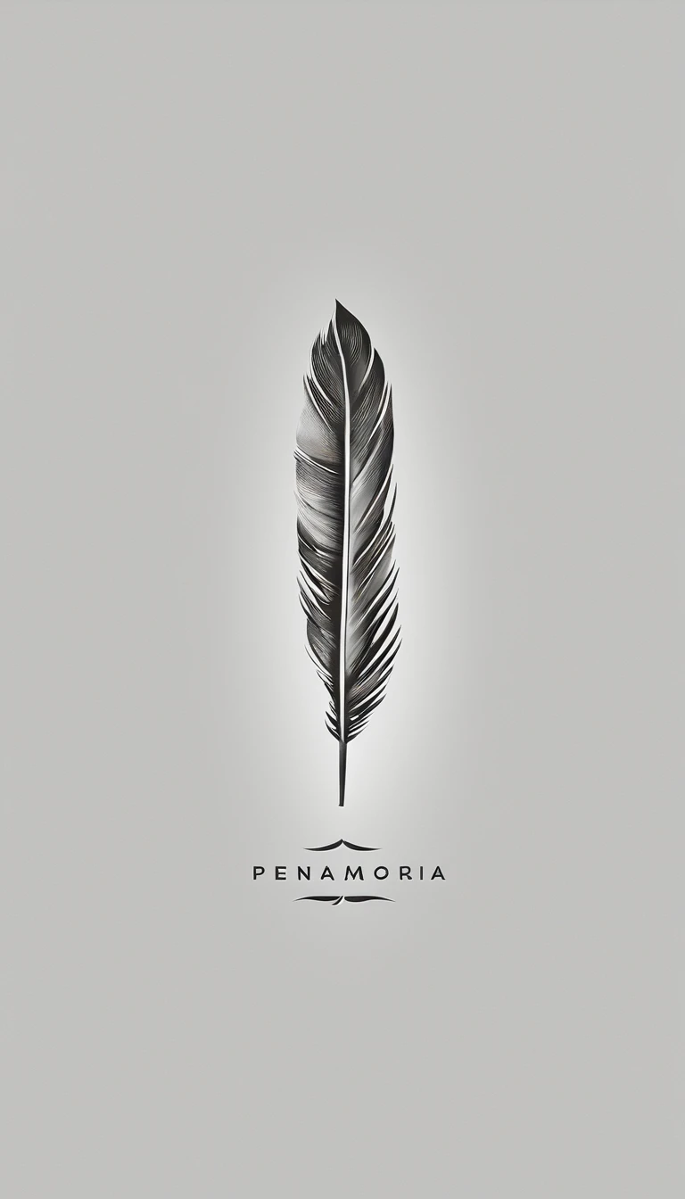 A minimal, modern, simple, cinematic logo design for the brand “Penamemoria". Create a modern, minimalistic, high-quality, logo of a feather that convey a sense of memories and dreams