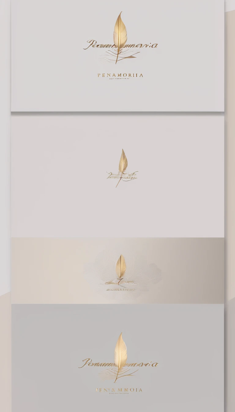 A minimal, modern, simple, cinematic logo design for the brand “Penamemoria". Create a modern, minimalistic, high-quality, logo of a dreamy. fantastic, poetic, masterpiece feather of Memories