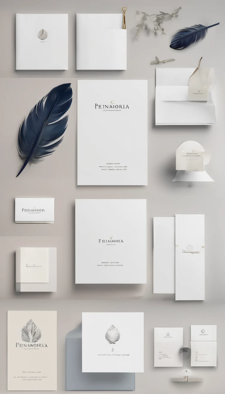 A minimal, modern, simple, cinematic logo design for the brand “Penamemoria". Create a modern, minimalistic, high-quality, logo of a dreamy. fantastic, poetic, masterpiece feather of Memories