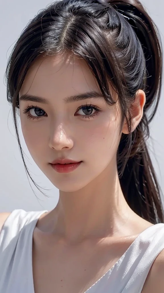 Lipstick in hand,Cosmetics commercial style,Commercial filming studio,close up face,fully body photo,masutepiece, The highest image quality, High quality, the background is clear,Beautiful woman, Japanese, Detailed, Ultra-detailed, finely detail, hight resolution, 8K Wallpaper, Perfect dynamic composition, Beautiful detailed eyes ,Detailed eyes, Detailed skin, Beautiful skin, 超hight resolution, (reality: 1.4),Very beautiful woman, Slightly younger face, Beautiful skin, slender, (Ultra photo realsisim), (hight resolution), (8K), (Very detailed) (beautifully detailed eyes), (super detailed), (Detailed face), view the viewer, Fine details, Detailed face, Staring straight ahead, Staring straight ahead, photos realistic, Bright lighting, Professional Lighting, Black hair,poneyTail,a baby face,sixteen years old,Hairstyle: ponytail,Long ponytail hairstyle,slight smile,