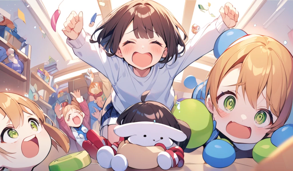 Parents in pain, covering their ears because the noise is too loud、Excited ren,Scatt toys