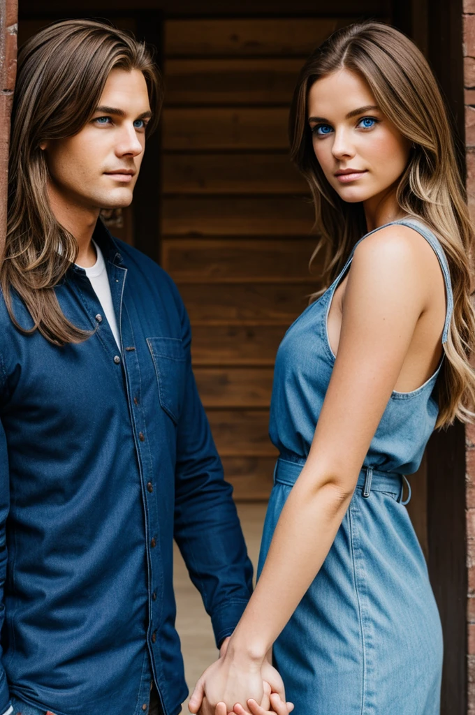 Man of medium build with brown hair and a blonde woman with blue eyes holding hands