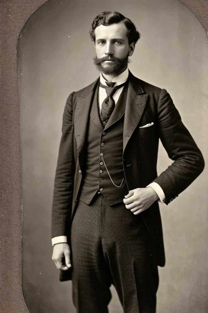 arafed photo of a man in a suit and tie posing for a picture, gustave bauman, 1 8 8 0 s photograph, inspired by Alexander Sharpe Ross, handsome man, 1 8 0 0 s vintage, vintage photo from 10, taken in the mid-late 1800s, inspired by Edwin Deakin
