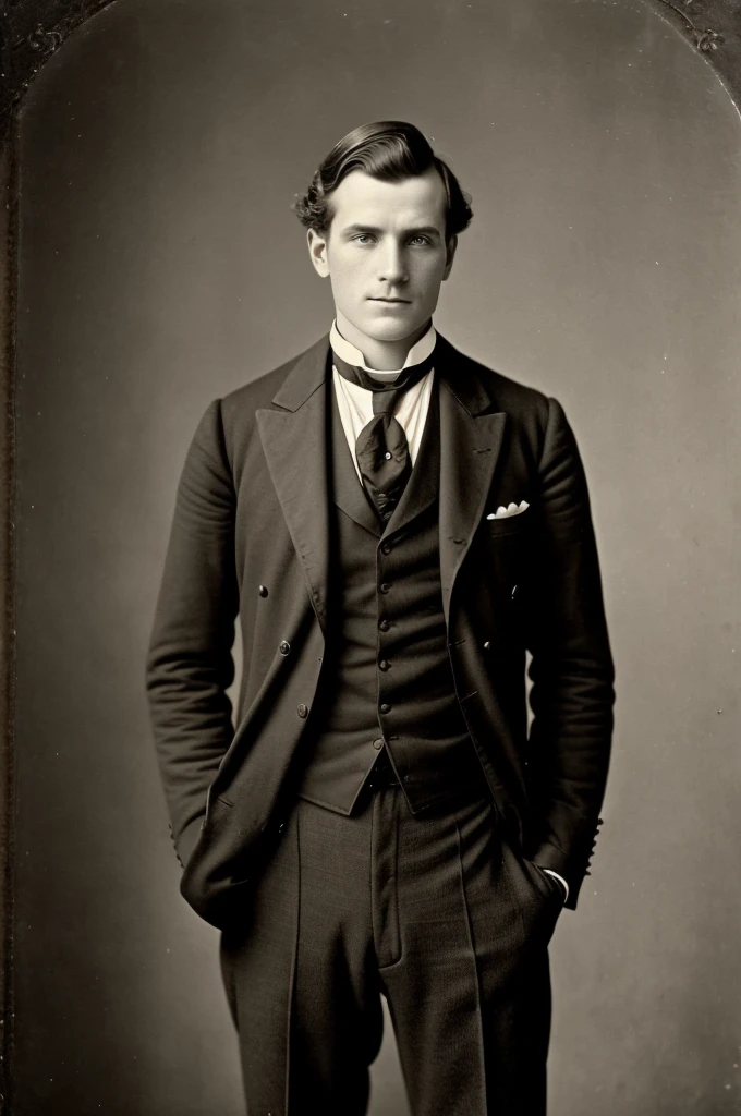 arafed photo of a man in a suit and tie posing for a picture, gustave bauman, 1 8 8 0 s photograph, inspired by Alexander Sharpe Ross, handsome man, 1 8 0 0 s vintage, vintage photo from 10, taken in the mid-late 1800s, inspired by Edwin Deakin