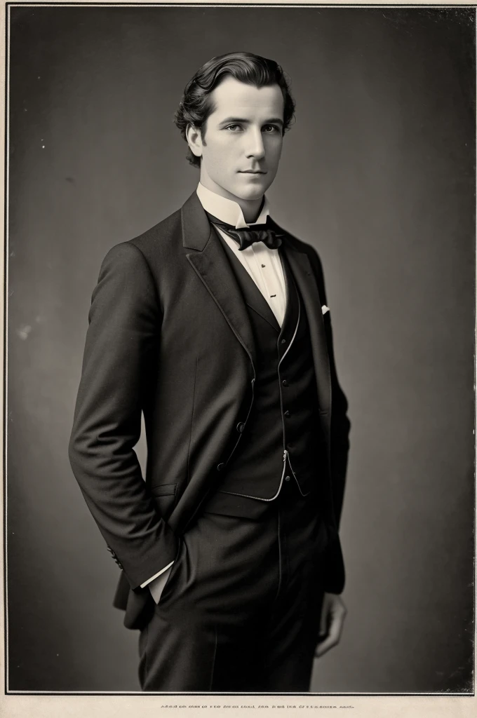 arafed photo of a man in a suit and tie posing for a picture, a black and white photo inspired by Alexander Sharpe Ross, flickr, art nouveau, gustave bauman, 1 8 8 0 s photograph, handsome man, 1 8 0 0 s vintage, vintage photo from 10, taken in the mid-late 1800s