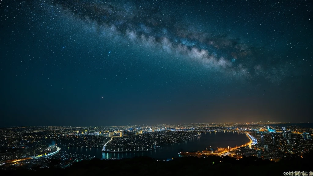 Night Sky、Night view、The sparkling sea seen from the mountain、star々Sparkle of、blue is beautifulNight Sky、満点のstar空、Seashells reflecting light、blue is beautiful、「My irritation is、Not being able to control and do what you want to do」and written vertically in Japanese、glossy、high resolution、beauty、