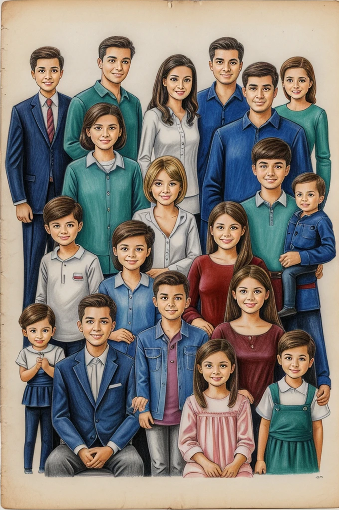 Drawing of 1 family of 6 people, 4 men and 2 women