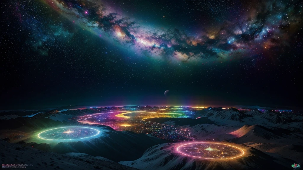 cosmic space, exuding enlightenment, bright vibrant colors, flowers everywhere, stars and space, rainbow vibrant colors, vulmetric lighting, 8k resolution, highly detailed
