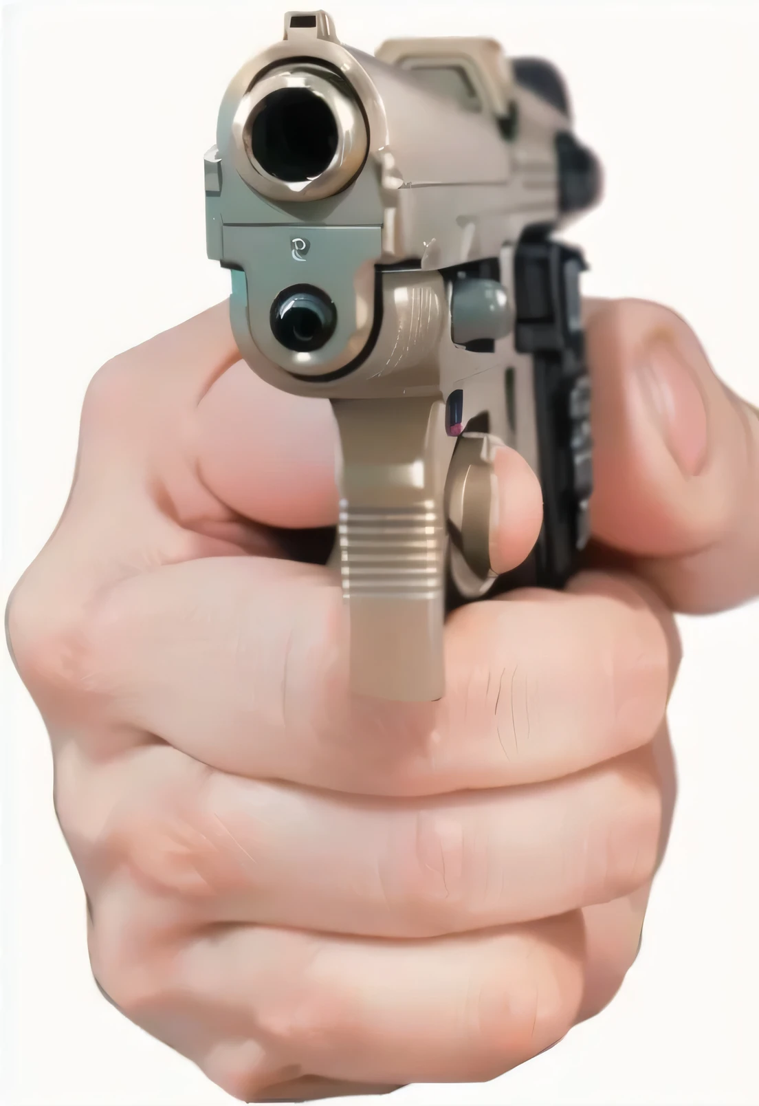 One hand holding a gun ,Shooting action,Blank Background