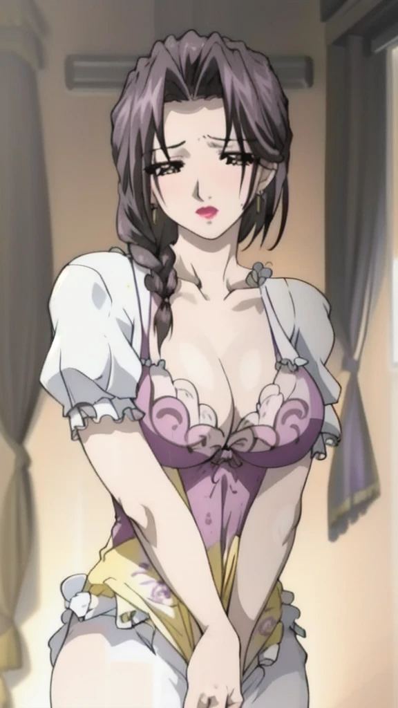 mature beautiful wife,Big breasts,whey,Shy,Face red,The room is dark,Covered in white mucus,Purple lace,Purple lace,stockings,Close eyes,pant,earrings,lipstick,Black Hair,Clothes are thin,side braid,Sweat,Square bite,Black Hair,noble