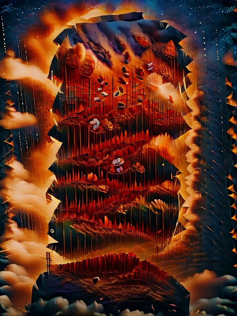 （Close-up of withered autumn leaves and heavy rain falling in the air over a lonely wasteland），rain rain rain，A desolate and beautiful epic picture
