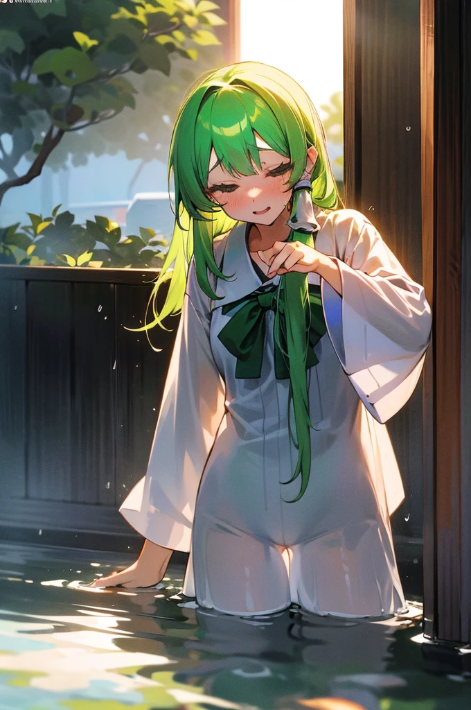 Oriental Project、Sanae Kochiya、Finger masturbation、erotic、blush、Pussy、Embarrassing、Fingering her pussy、My pussy is wet、sexy、Green Hair、Face is bright red、My pussy is soaking wet