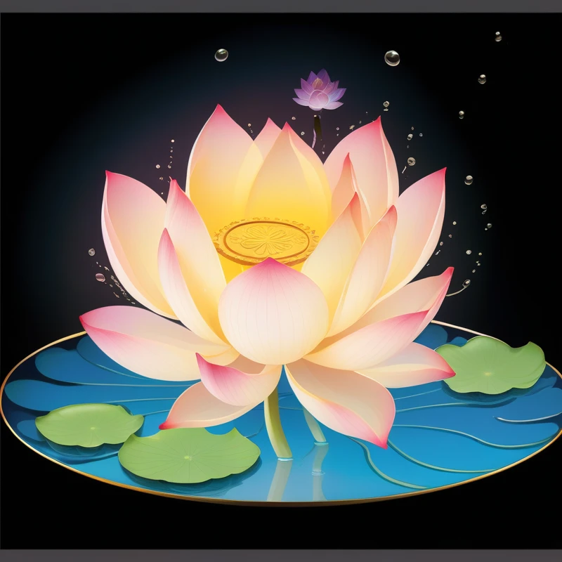 There is a picture of flowers on a plate, sitting on a lotus flower, lotus flower, lotus, standing gracefully upon a lotus, lotus petals, water lily mechanical water lily, lotus flowers, lotus mandala, lotus pond, lotuses, with lotus flowers, Artistic depiction, standing on a lotus, Glowing delicate flowers, lily pad