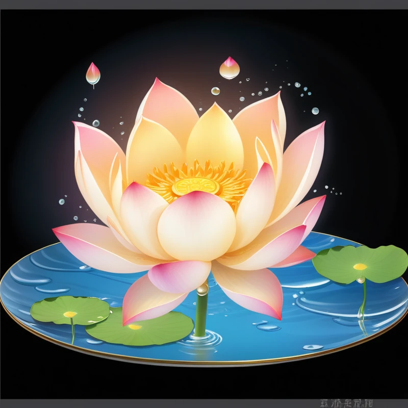 There is a picture of flowers on a plate, sitting on a lotus flower, lotus flower, lotus, standing gracefully upon a lotus, lotus petals, water lily mechanical water lily, lotus flowers, lotus mandala, lotus pond, lotuses, with lotus flowers, Artistic depiction, standing on a lotus, Glowing delicate flowers, lily pad