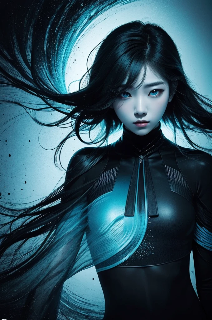 arte de capa album de kpop, without any human on the cover, with the colors pulled to black, cerulean, and metal gray.