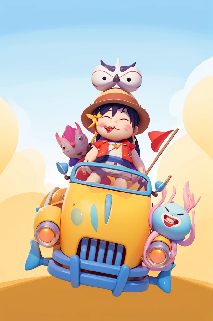 sticker，一只带着straw hat的snails开着小汽车，snails，One Piece Luffy，straw hat，With a branch in his mouth，Red vest，红色和的straw hat，red flag，一只Lovelyq版的野猪，ground，Sky，Cloud，Blue sky，Jellyfish，Isometric,xxxxxxxx cartoon 3d model,Low Poly,3D Art,C4D,octane
rendering, 3d rendering, Ray traction, Clay Materials, Pixar Trends, Animated Lighting, Depth of Field, Super Detail, Pastel colors, mockup, Clean background, Delicate gloss, Soft focus, oc, Blender, intellectual property, best quality, 8k--s 250--v 5.1
(Lovely)