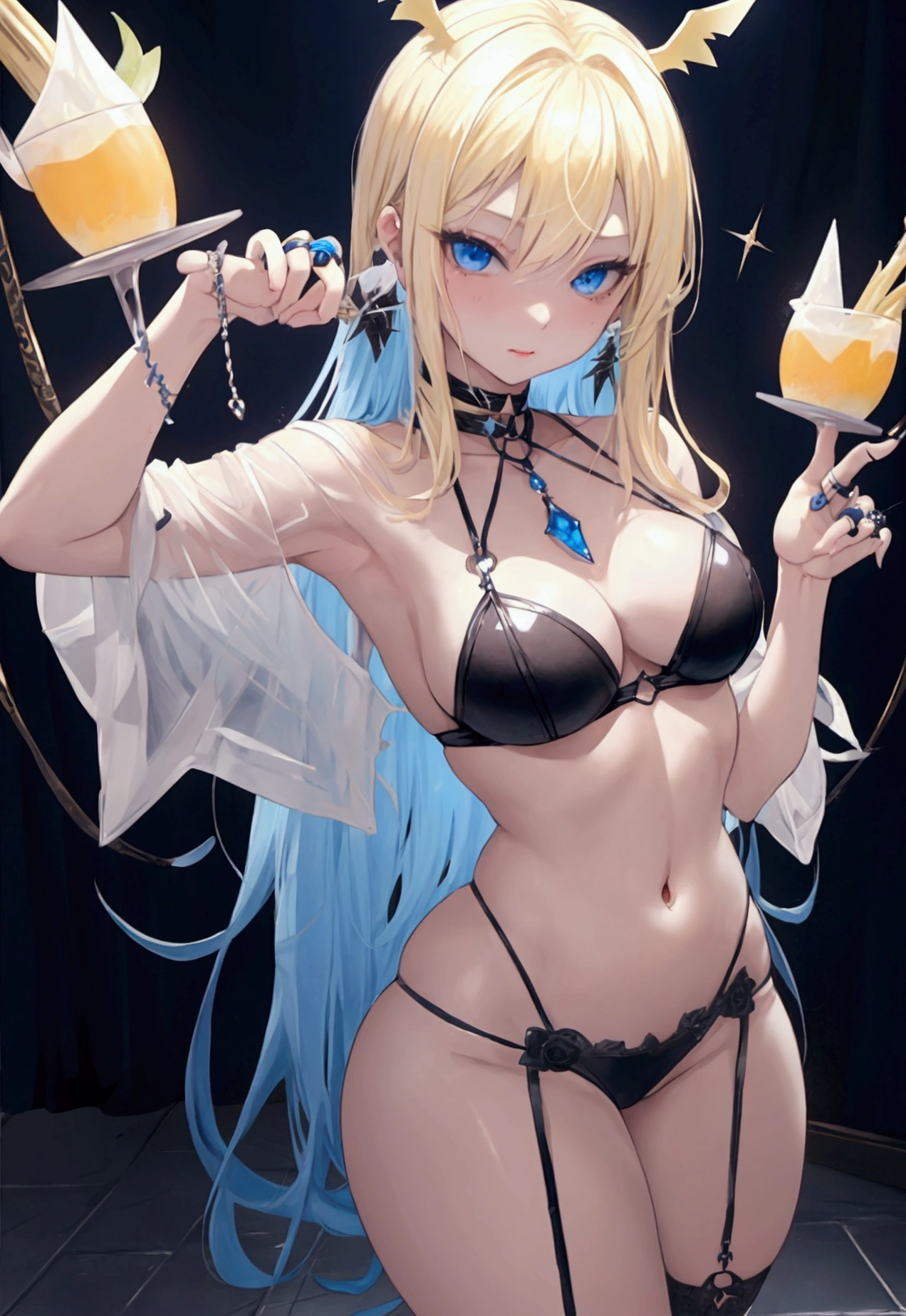 Fallen Angel　a blond　Gyuru　daggers　The Darkness　young　Naughty Poses　cute little　tits out　friendly Blue hair  masterpiece  16K  Angel Ring