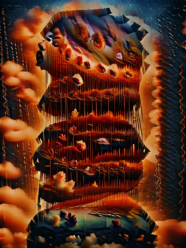 (Close-up of withered autumn leaves and heavy rain falling in the air over a wasteland),rain rain rain,A desolate and beautiful epic picture