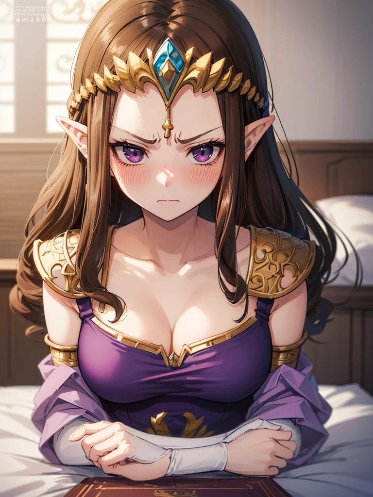 ((Very detailed and 美)),((close up of face)),((((Exposed breasts)))),()),((Exposed shoulders)),((((dissatisfaction)))),((defy)),,((alone))Anime art style,masterpiece,(Highest quality), (Very detailedな),(とても繊細でbeautiful),(flont do),(Detailed face ),(())),(((((Mature Woman,Queen))))),((とてもbeautiful肖像画)),((crinoline)),,((Straight Long Hair),()),(()),(((Purple blouse))),((Blushing)),((Dark brown hair)),,Princess Zelda, ((Highest quality)), (Very detailed), ,(((constrained))),beauty,beautiful,Princess Zelda, Ticker,)),
((At the bed))Nintendo, The Legend of Zelda