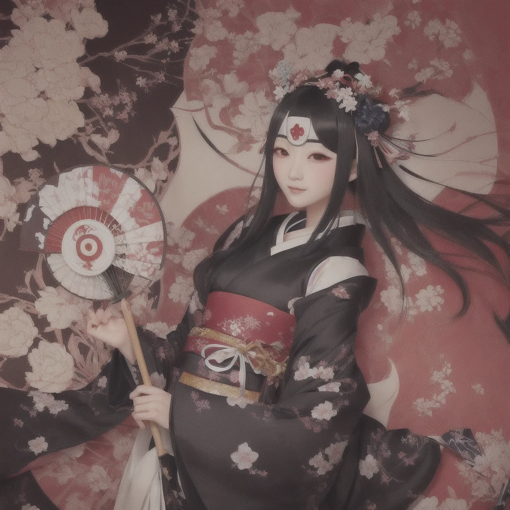 Anime girl in kimono holding folding fan and uchiwa fan, onmyoji, The Detailed Art of the Onmyoji, onmyoji portrait, Zerochan Art, pixiv Contest Winner, feudal japan art, Anime illustration, Digital art on pixiv, Beautiful anime art, Japanese art style, Anime style digital art, Anime fantasy illustration