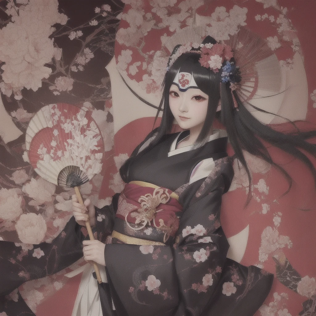 Anime girl in kimono holding folding fan and uchiwa fan, onmyoji, The Detailed Art of the Onmyoji, onmyoji portrait, Zerochan Art, pixiv Contest Winner, feudal japan art, Anime illustration, Digital art on pixiv, Beautiful anime art, Japanese art style, Anime style digital art, Anime fantasy illustration