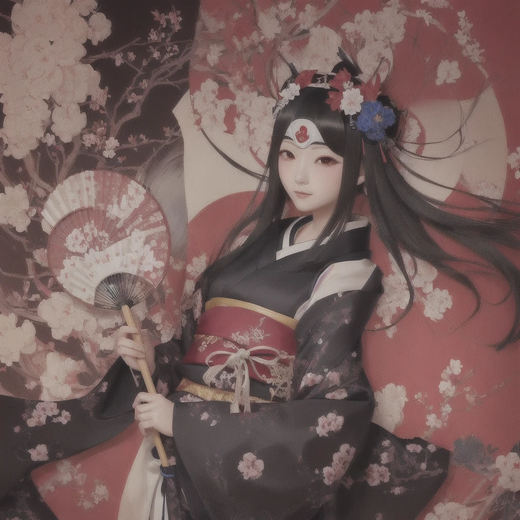 Anime girl in kimono holding folding fan and uchiwa fan, onmyoji, The Detailed Art of the Onmyoji, onmyoji portrait, Zerochan Art, pixiv Contest Winner, feudal japan art, Anime illustration, Digital art on pixiv, Beautiful anime art, Japanese art style, Anime style digital art, Anime fantasy illustration