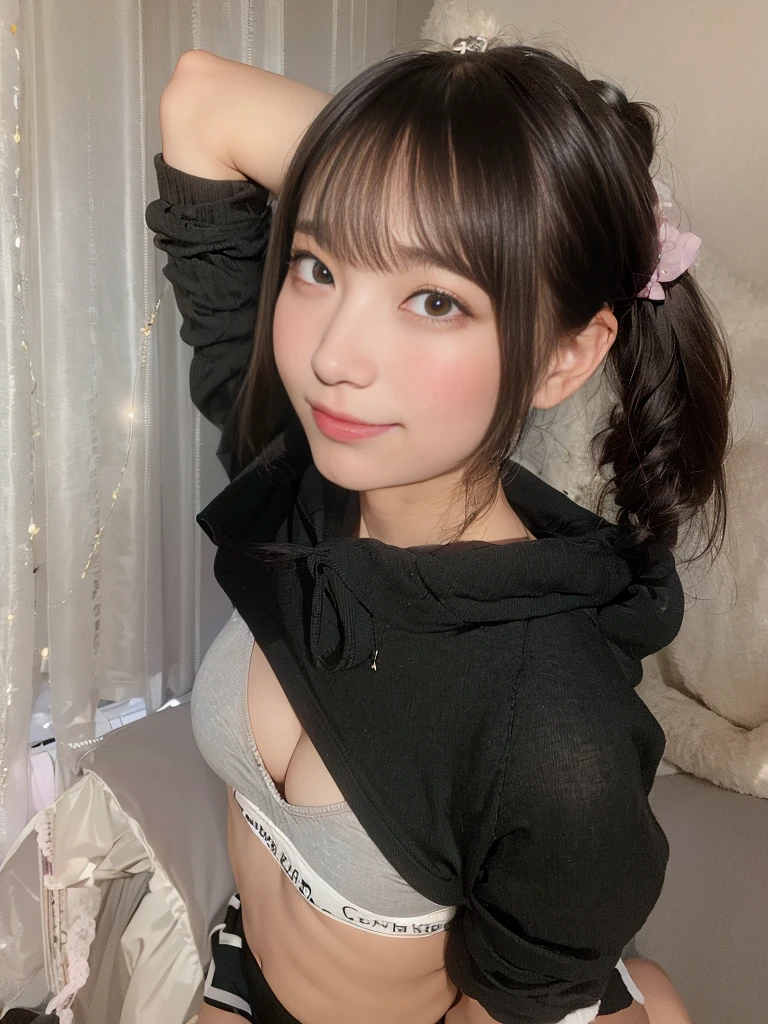 黒いジャケットを着てベッドに座っている女性がいます, かわいい 綺麗な顔, かわいい女の子ーカーを着た黒髪の女の子, オン, ちほ, 黒いおさげ髪, 奈良美智, 若くてかわいいアジア人の顔, キュートコア, 若くてかわいい女の子, cgston でトレンド