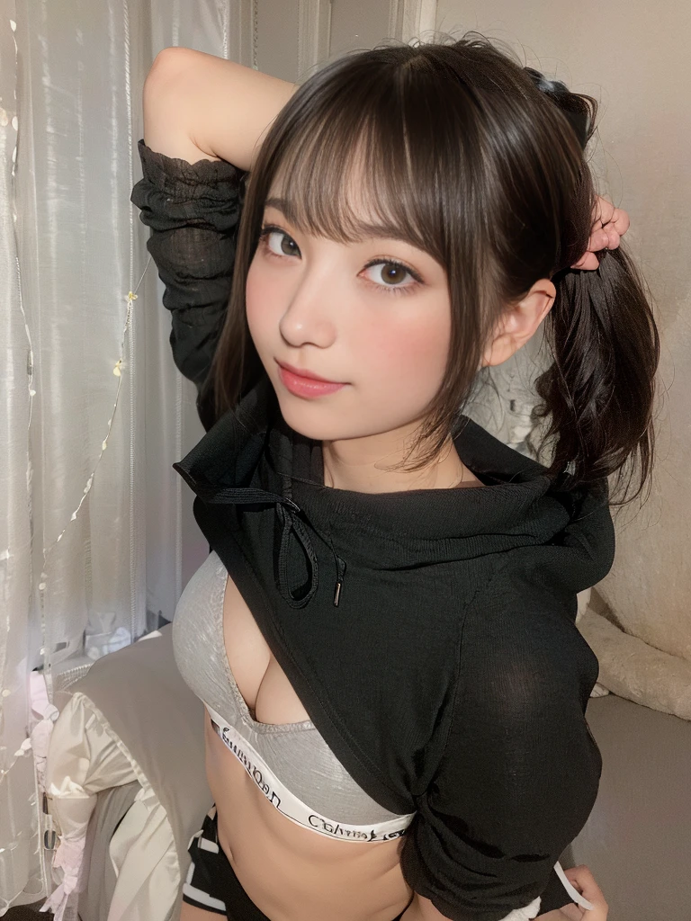 黒いジャケットを着てベッドに座っている女性がいます, かわいい 綺麗な顔, かわいい女の子ーカーを着た黒髪の女の子, オン, ちほ, 黒いおさげ髪, 奈良美智, 若くてかわいいアジア人の顔, キュートコア, 若くてかわいい女の子, cgston でトレンド