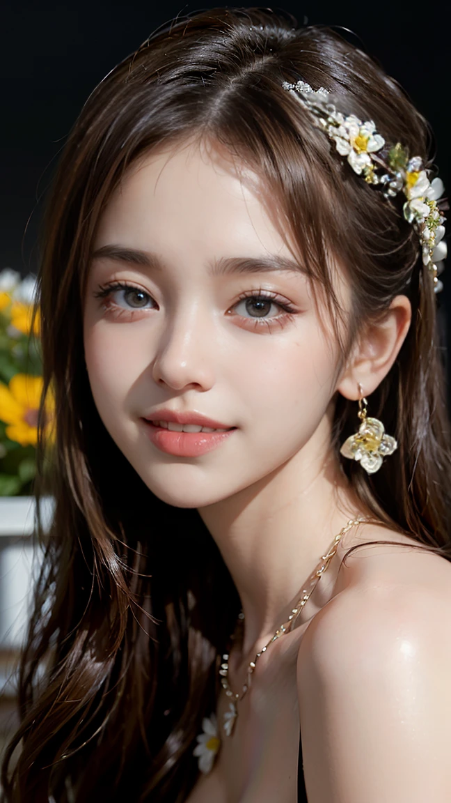 (Masterpiece, BestQuality:1.3), (ultra detailed:1.2), (hyperrealistic:1.3), (RAW photo:1.2),High detail RAW color photo, professional photograph, (Photorealistic:1.4), (realistic:1.4), ,professional lighting, (japanese), beautiful face, (realistic face), cute woman, (爆乳:1.5), (cheerful Smile:1.35), トレンドヘア&トレンドヘアカラーをランダムに, earrings, necklace, bracelet, sexy, erotic sexy, セクシーグラビアポーズをランダムに, (ボーダー柄のドレスを着た春の花園で、花と共に笑顔を見せるボブカットヘアの長髪のグラビアアイドル:1.3)