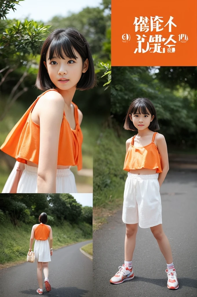 夏休みに短パン姿でモデルをしている日焼けした12歳の日本の少年 肌が見えている