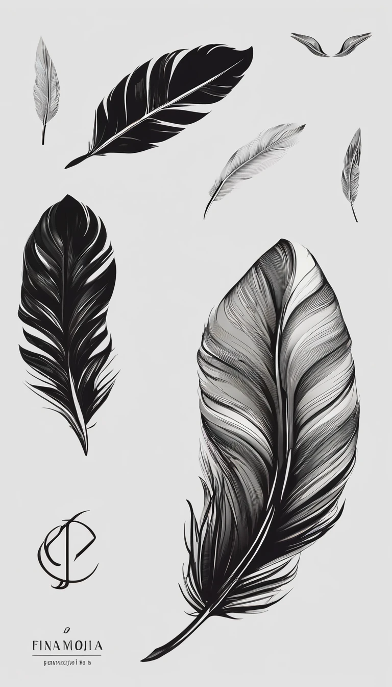 A minimal, modern, simple, cinematic logo design for the brand “Penamemoria". Create a modern, minimalistic, high-quality, logo of a feather that convey a sense of memories and dreams