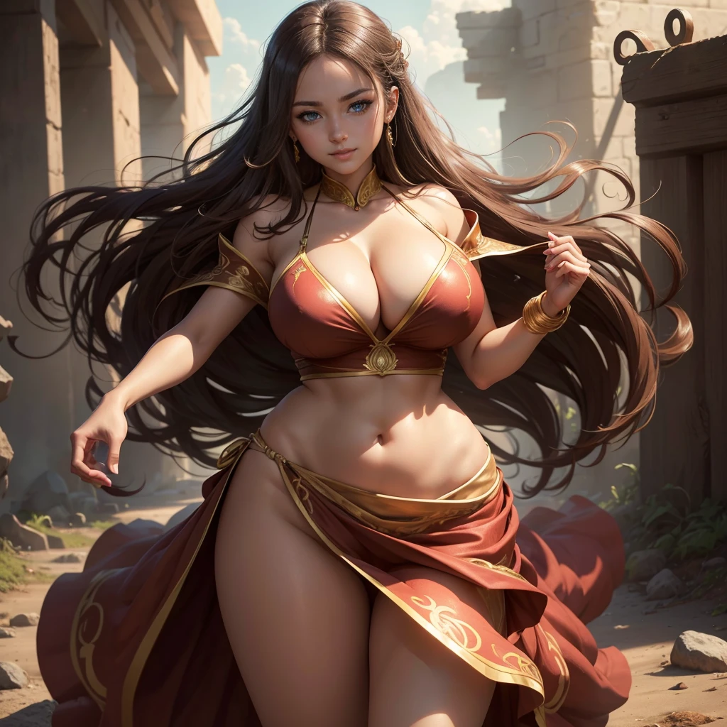 Highly detailed CG unit 8K wallpaper, masterpiece, High resolution, highest quality, highest quality real texture skin, Super Real, Digital Painting, Best image quality, 最High resolution, 8K, Very beautiful teenager, ((Highly detailed eyes and face)), Beautiful eyes every detail, Full Body Shot, Dazzling, オフショルダー, micro bikini, long skirts, dress, , chinese style embroidery, ((disproportionate breasts, huge breasts, sagging breasts:1.5, Cleavage:1.5, gigantic breasts, Saggy breasts, Gravity-dependent breasts, Heavy chest, long chest, Heavy chest)), erect nipple, (((tanned skin, brown skin, dark skin, sideboobs))), slender, (smile, grin), Strong winds, typhoon, light brown hair, lewd, 娼婦,
