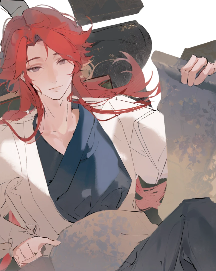 Antique boy，Red Hair，imperial concubine couch，Antique furniture，Strong male