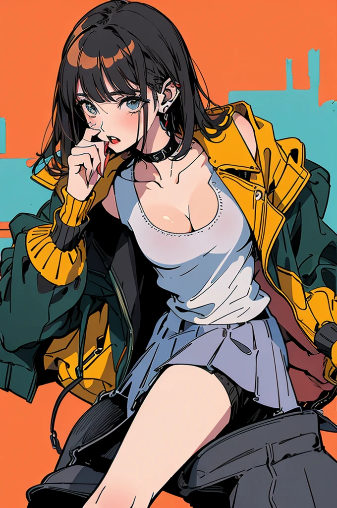 (masterpiece:1.2), Highest quality,Pixiv,Rebellious girl,Portraiture,Tank top、Immediately after intense sex、Ecstasy、Midsummer clothes、Full body portrait、Shorts