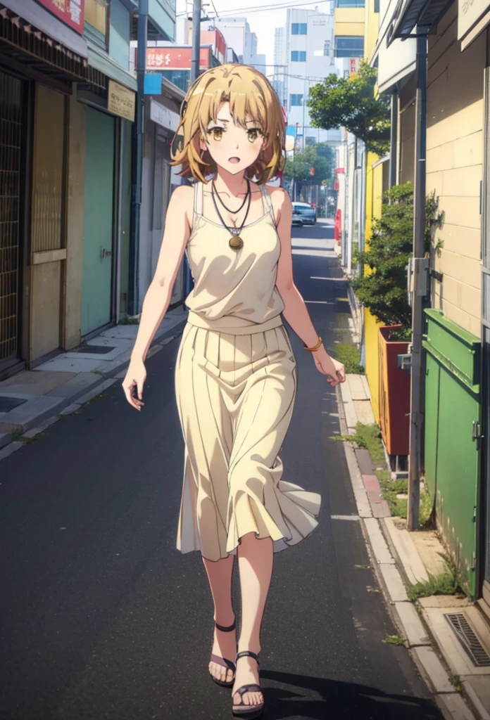 Irohaisshiki, isshiki iroha, One Woman,short hair, Brown Hair, (Brown eyes:1.5), happy smile, smile, Open your mouth,White hat,Yellow Tank Top,Locket Necklace,Long skirt,Heeled Sandals,Palm tree,True Summer,Daytime,Clear skies,Walking,whole bodyがイラストに入るように,
break outdoors,In town,Tropical,Okinawa Kokusai Street,
break looking at viewer,whole body,
break (masterpiece:1.2), Highest quality, High resolution, unity 8k wallpaper, (figure:0.8), (Beautiful attention to detail:1.6), Highly detailed face, Perfect lighting, Highly detailed CG, (Perfect hands, Perfect Anatomy),