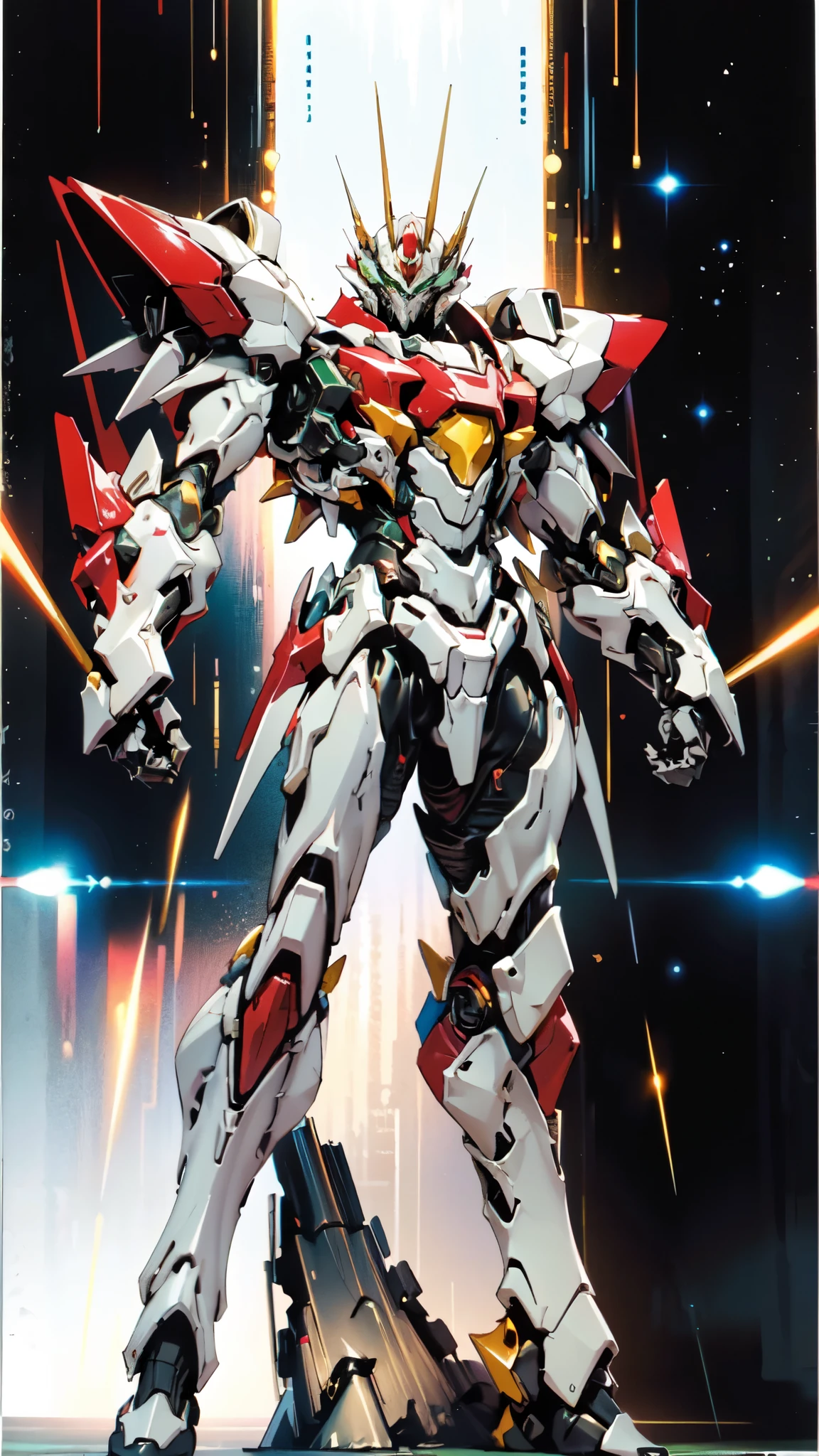 (masterpiece:1.5, best quality:1.5, extremely delicate:1.5, foreshortening:1.5, dynamic angle:1.5), a man wearing a full-face helmet, a fantasy-style biotech armored combat suit, green eyes, (a composite layered chest armor), fully enclosed shoulder guards, matching arm and leg guards, belt of Neon circuit, (the color scheme is primarily white with red green accents), the design balances heavy with agility, a high-tech bio-mecha armor, (Armor Concept Inspired by neon Cyberpunk, stand on the top of a skyscraper in a futuristic sci-fi city), this character embodies a finely crafted fantasy-surreal style armored hero in anime style, exquisite and mature manga art style, (element, plasma, energy, the armor glows), ((male:1.5)), metallic, high definition, highres, ultra-detailed, ultra-fine painting, professional, perfect body proportions, golden ratio, anatomically correct, symmetrical face, extremely detailed eyes and face, high quality eyes, creativity, RAW photo, UHD, 32k, Natural light, cinematic lighting, masterpiece-anatomy-perfect