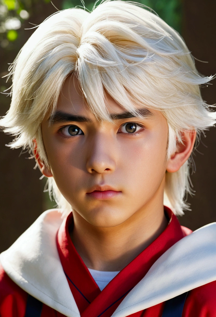 (work of art), {best qualityer},high détail,(ray tracing), (realisitic:1.0), photorealisitic,((1 young boy)), inuyasha,Beautiful Korean Idol, giorno,  , cowboy_outlet, (eyes large)