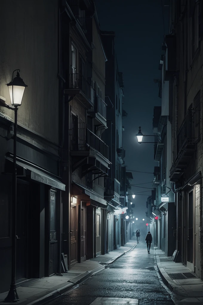 A dark street where a robbery is taking place. drawing version