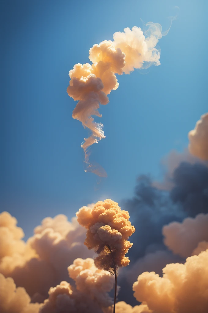 golden smoke with blue blooming background, PICTURE REALISTIC

