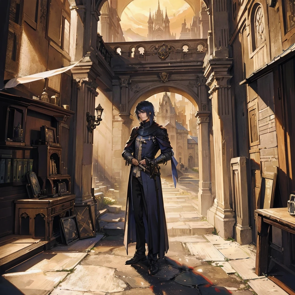 A man，Assassins in Medieval Europe，Wear a night suit，Holding a dagger，Waiting in the shadows。The setting is night，The location is the noble courtyard。Classical painting style，Line drawing style，Simple style。