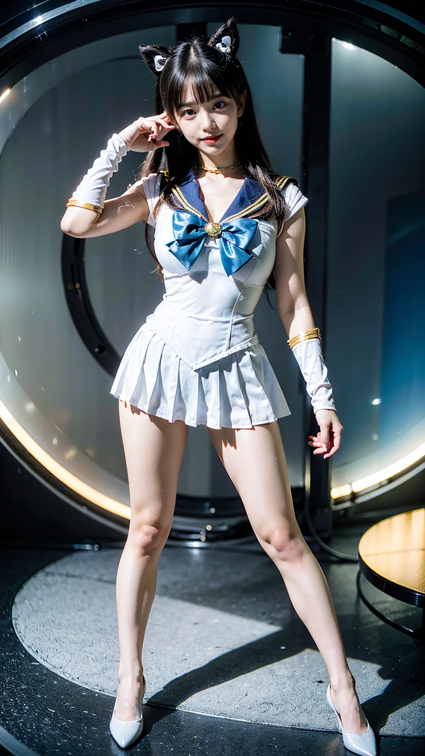 (8K、RAW Photos、Highest quality、masterpiece:1.2)、(Realistic、Realistic)、1 Girl、((Sailor Moon Costume:1.2、Thin legs、whole body、View from the front、smile、Looking into the camera))、cute