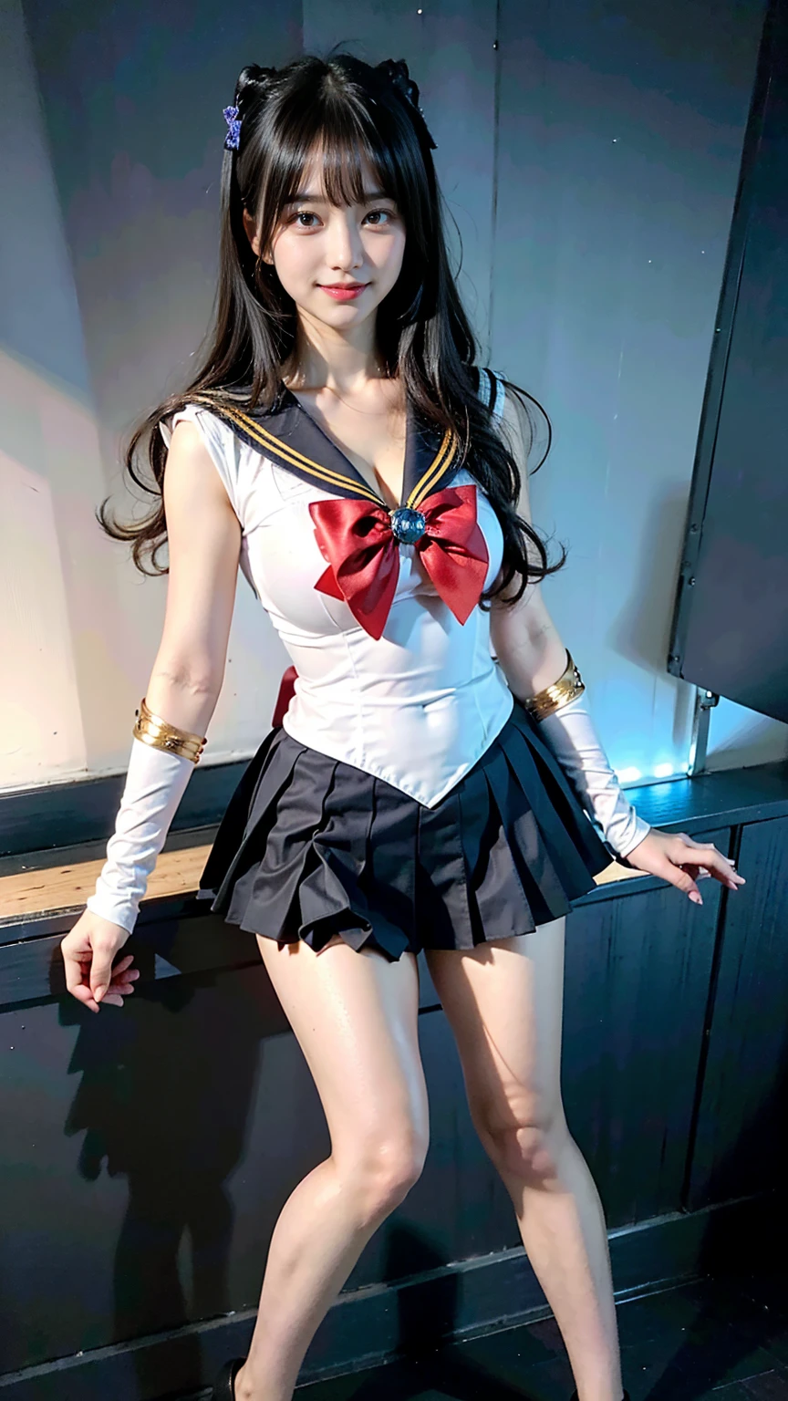 (8K、RAW Photos、Highest quality、masterpiece:1.2)、(Realistic、Realistic)、1 Girl、((Sailor Moon Costume:1.2、Thin legs、whole body、View from the front、smile、Looking into the camera))、cute