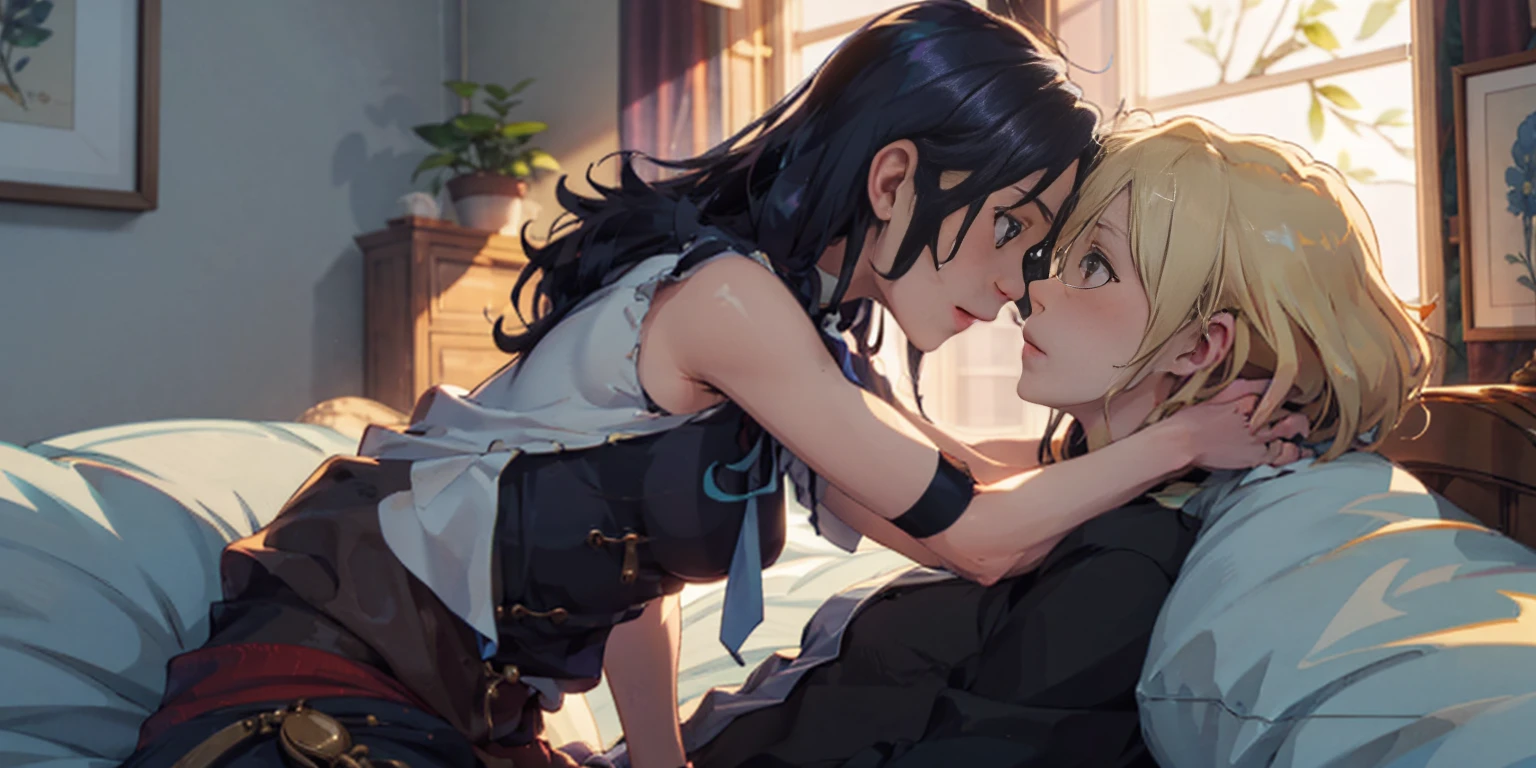 forehead-to-forehead, 2girls, yuri