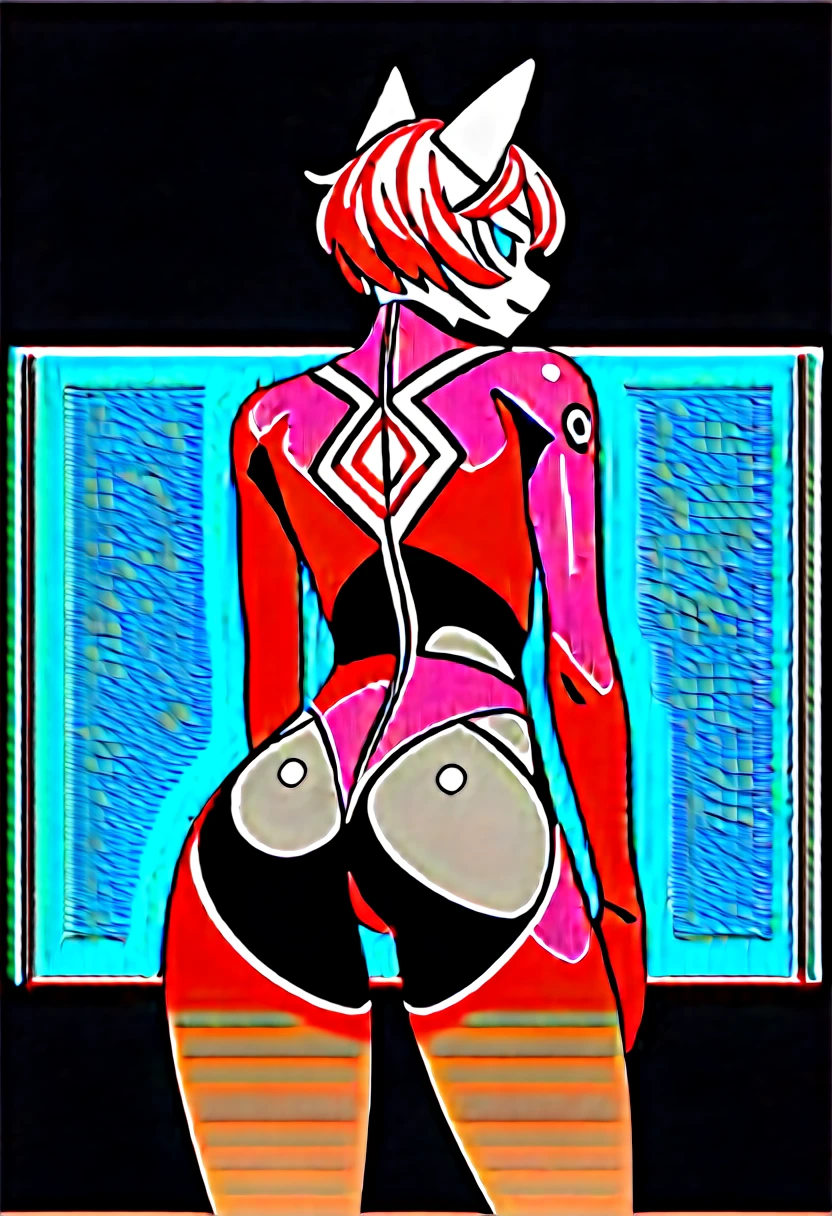 animation, Highest quality, Highest quality, High quality illustrations, masterpiece, Ultra-high resolution, Detailed Background, Back alley at night, Graffiti art on the wall, Absurd, Perfect Anatomy, performance, Good lighting, Shadows in the movies(kemono, Furry PersonifiCation), Cat, White Skin, pink rubber suit, latex, neon, neonライト, neonカラー, Bodysuits, Cyber Suit, Mech Suit, cyber punk