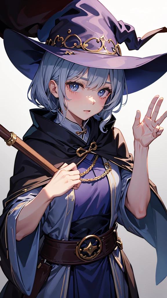 Wrinkly grandma like a witch。Wearing a cloak。