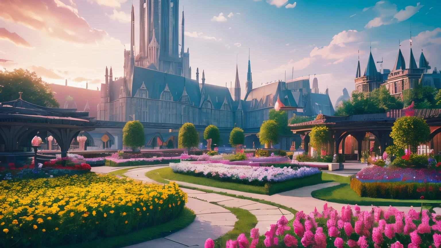 (Realistic, Photorealistic:1.4), (8K, best quality, masterpiece:1.2), best quality, fantasy, Sky City, Floating Flower Bed