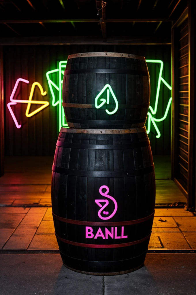 Black barrel with neon designs
