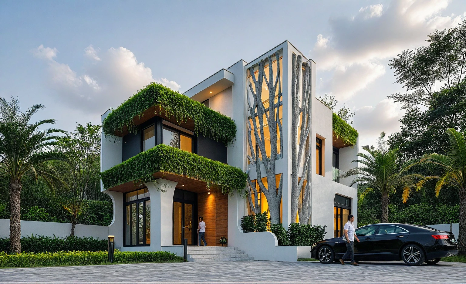 Raw photo,Masterpiece, high quality, best quality, authentic, super detail,
outdoors, onestoreyvillaXL, aiaigroup, house style modern on the street ,stairs, white wall
road,pavement, grass, trees, sky, cloud, (daylight:1.1)