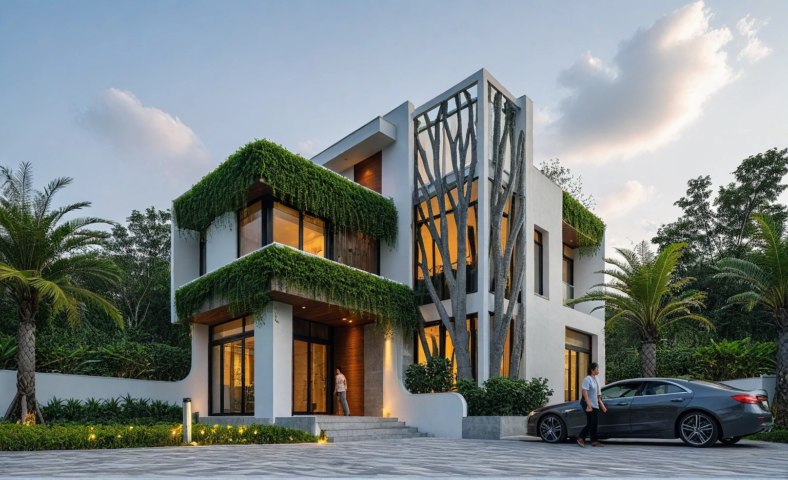 Raw photo,Masterpiece, high quality, best quality, authentic, super detail,
outdoors, onestoreyvillaXL, aiaigroup, house style modern on the street ,stairs, white wall
road,pavement, grass, trees, sky, cloud, (daylight:1.1)